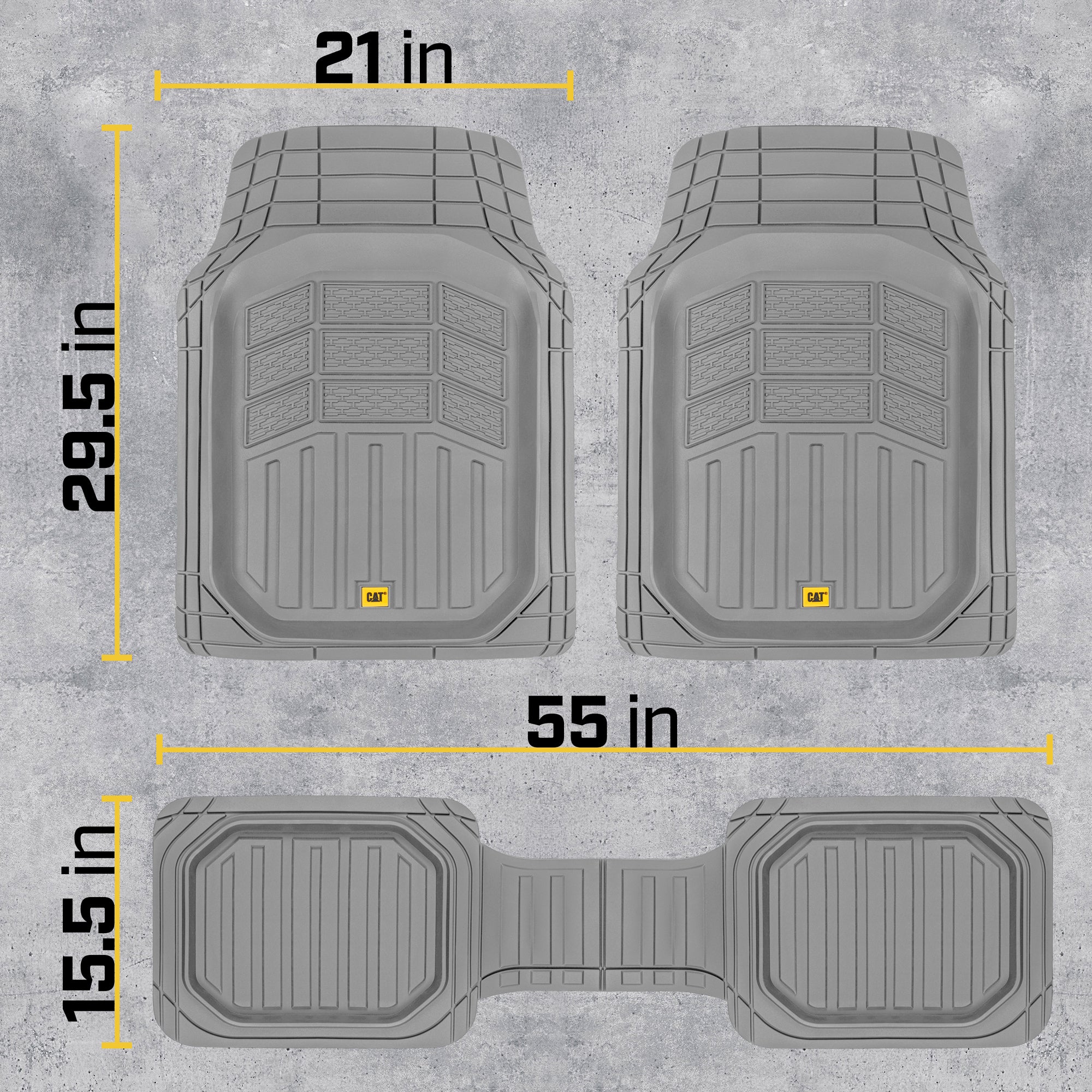 CAT 3-Piece Deep Dish Front Floor Mats and Rear Floor Mats - Heavy Duty, All Weather, Trim to Fit