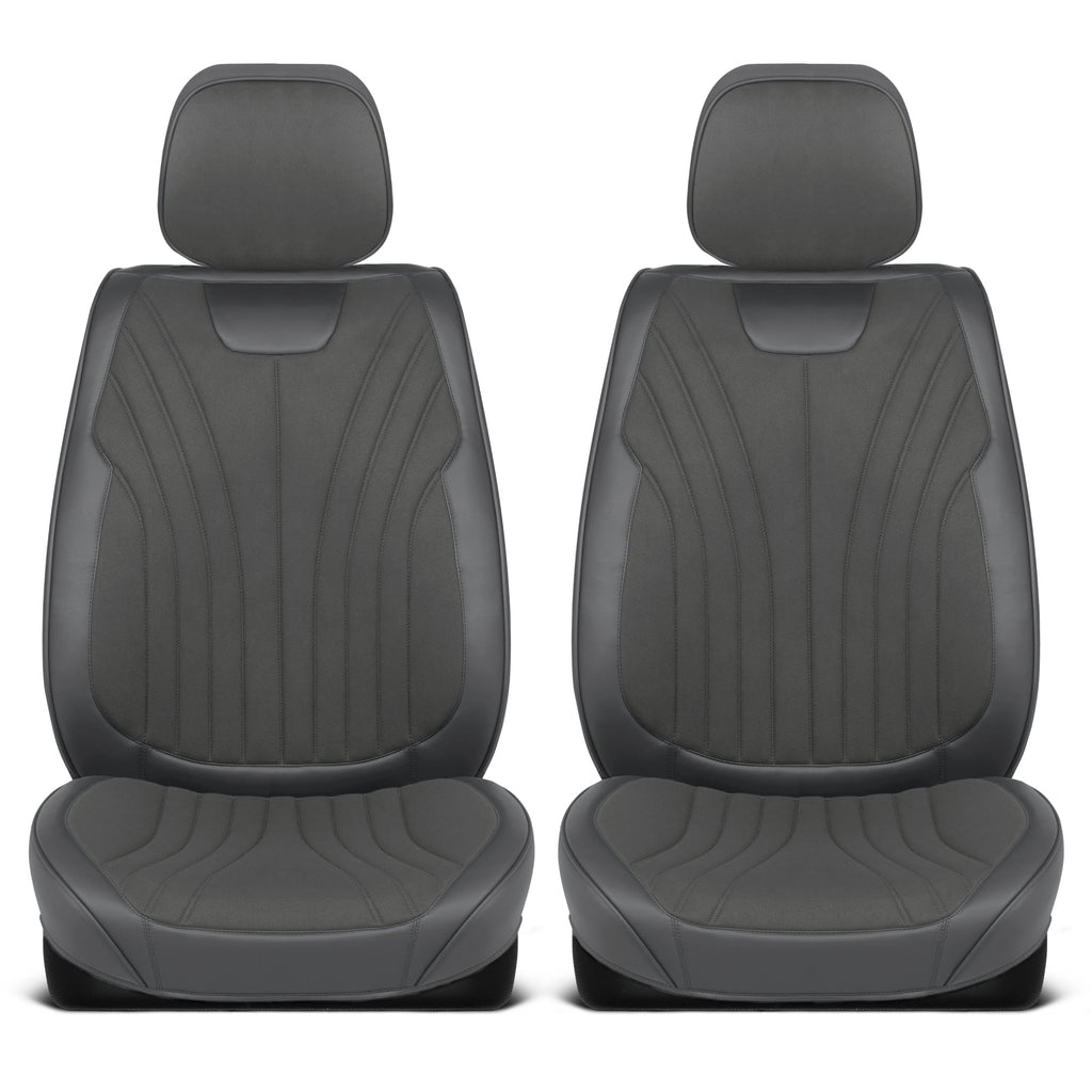 MotorBox Elite Edition Faux Leather & Suede Seat Covers for Cars, Trucks, & SUV - 2 Charcoal Car Seat Covers for Front Seats - Universal Fit Car Accessories Automotive Interior Protector for Cars