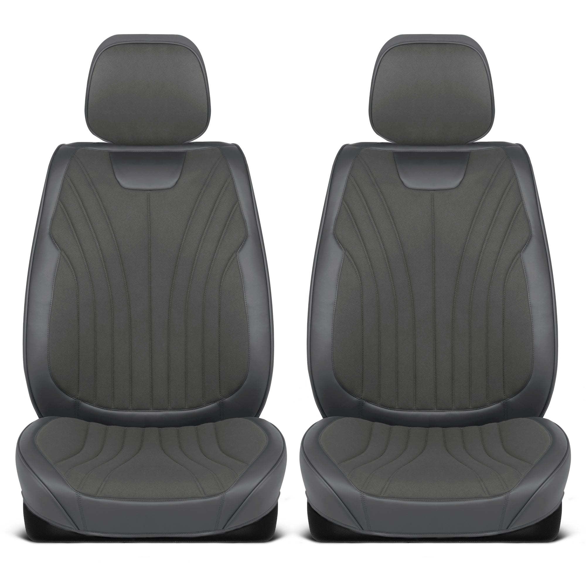 MotorBox Elite Edition Faux Leather & Suede Seat Covers for Cars, Trucks, & SUV - 2 Charcoal Car Seat Covers for Front Seats - Universal Fit Car Accessories Automotive Interior Protector for Cars