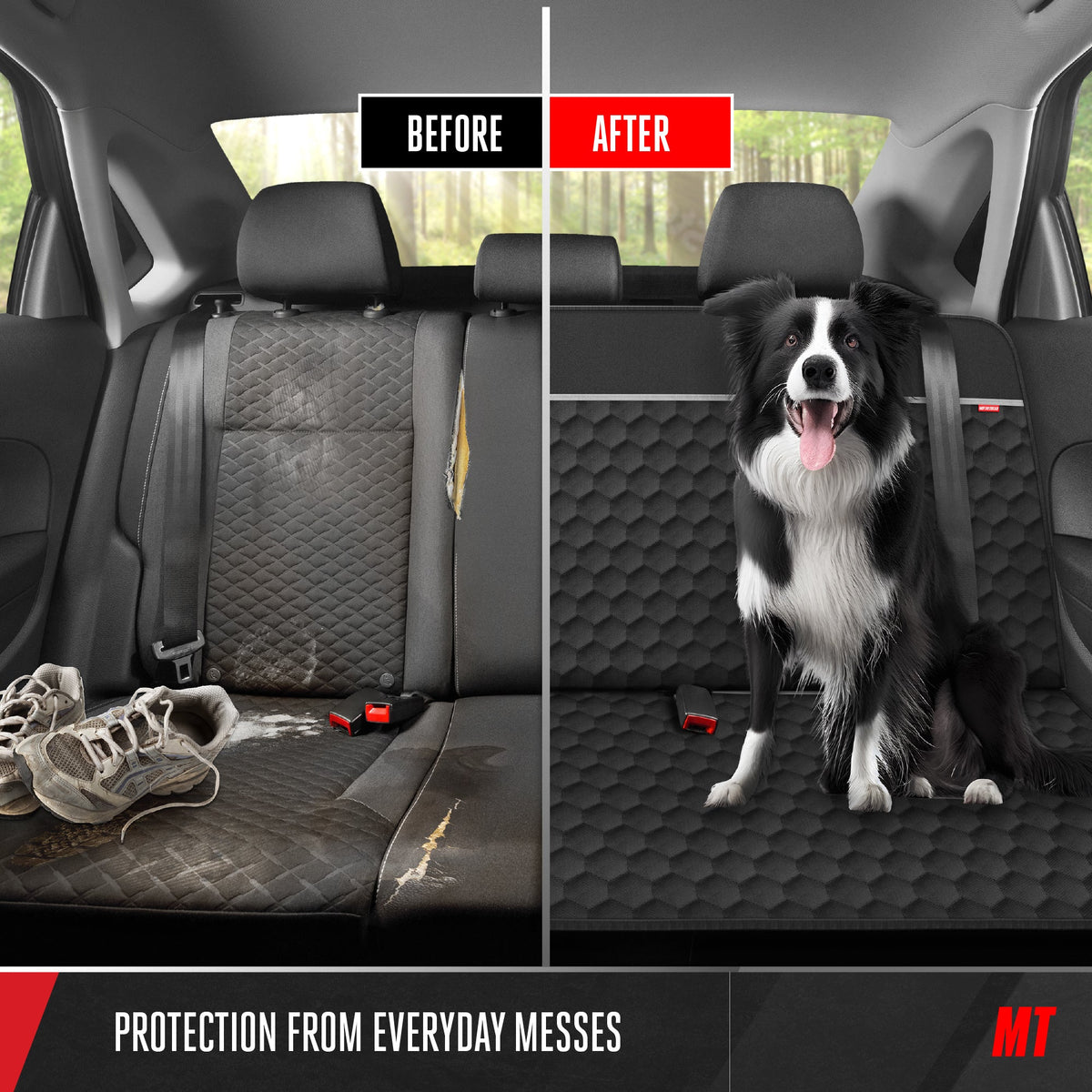 Motor Trend Dog Car Seat Cover for Back Seat - Waterproof Non-Slip Scratch-Resistant Back Seat Pet Cover for Dogs - Universal Fit Dog Accessories for Cars, Trucks, SUV, & Vans - Black
