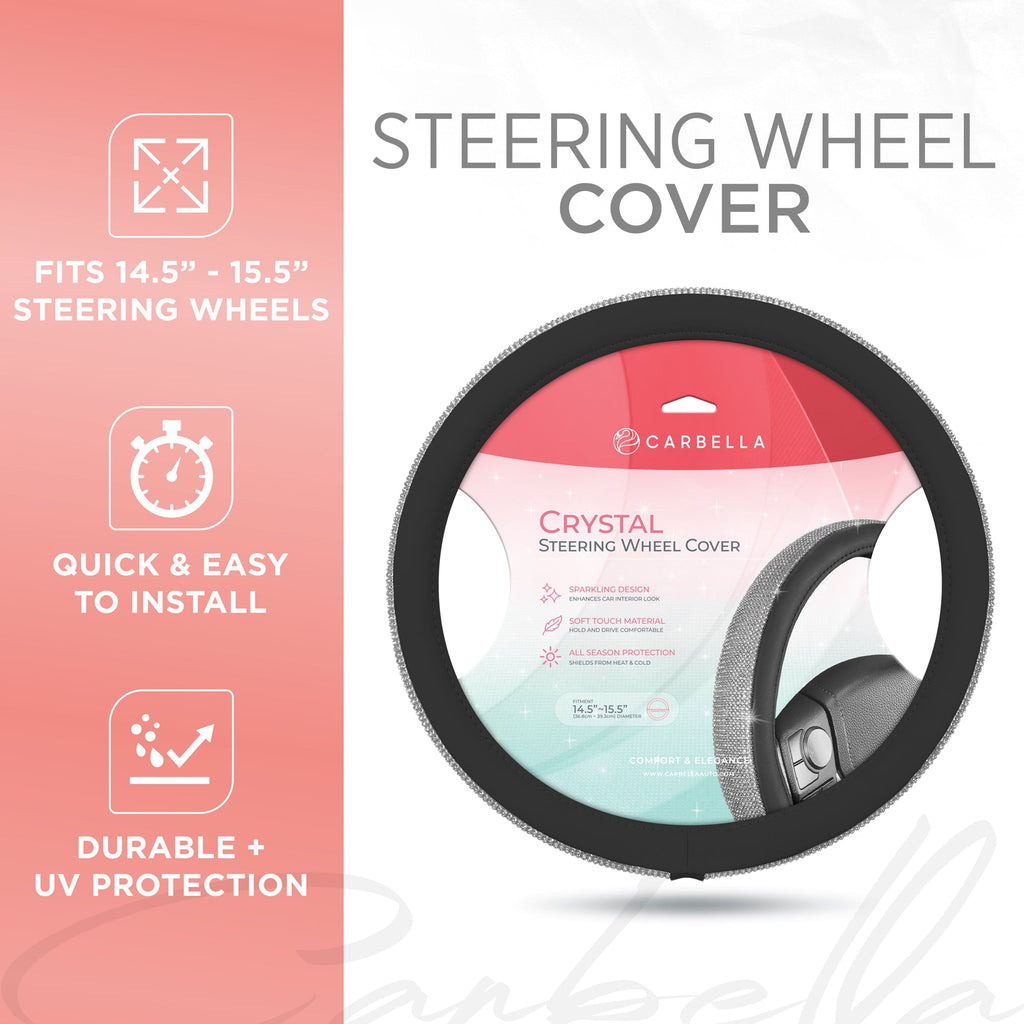 Carbella Bling Rhinestones Leatherette Steering Wheel Cover (Fits 14.5" - 15.5")