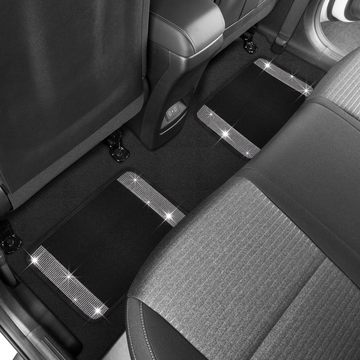 Carbella 4-Piece Diamond Bling Front Floor Mats and Rear Floor Mats - Silver