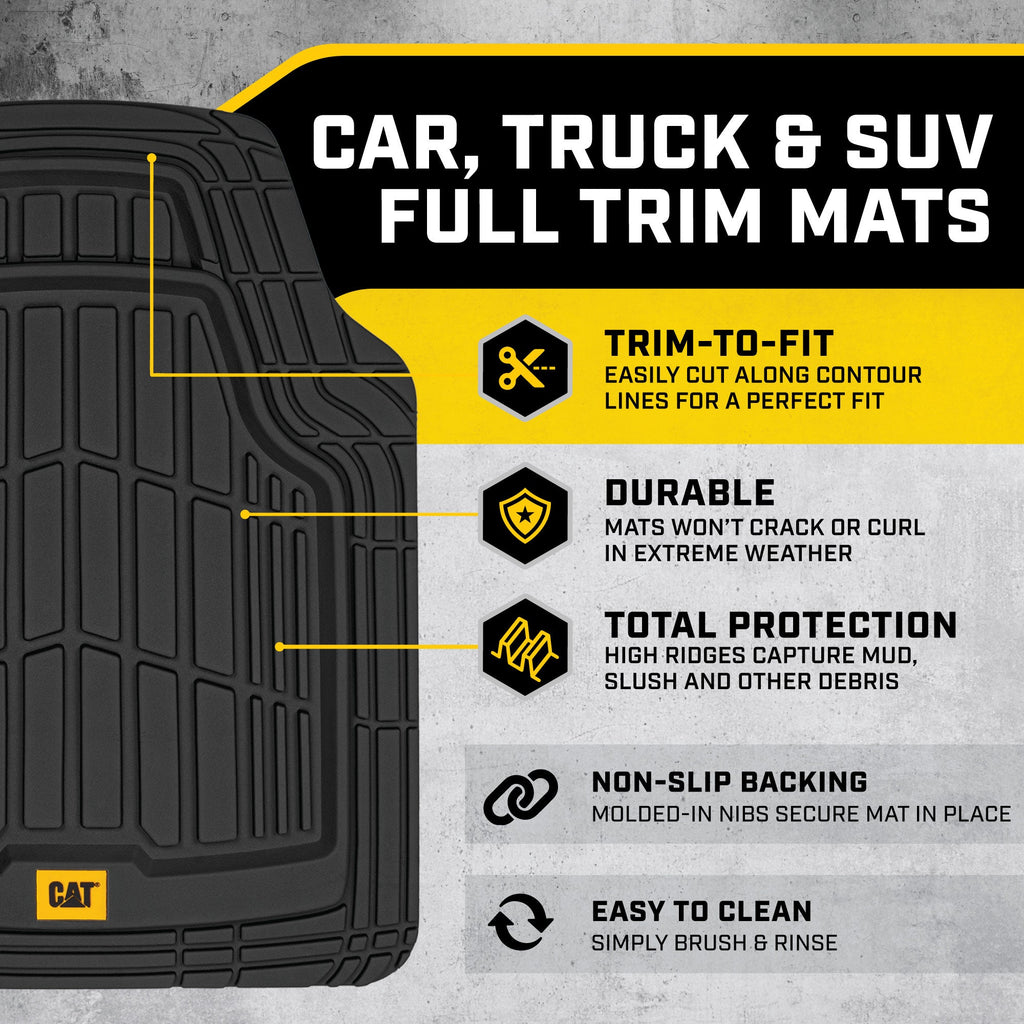 CAT 3-Piece ToughRide Rubber Front Floor Mats and Rear Floor Mats - Heavy Duty, All Weather, Trim to Fit