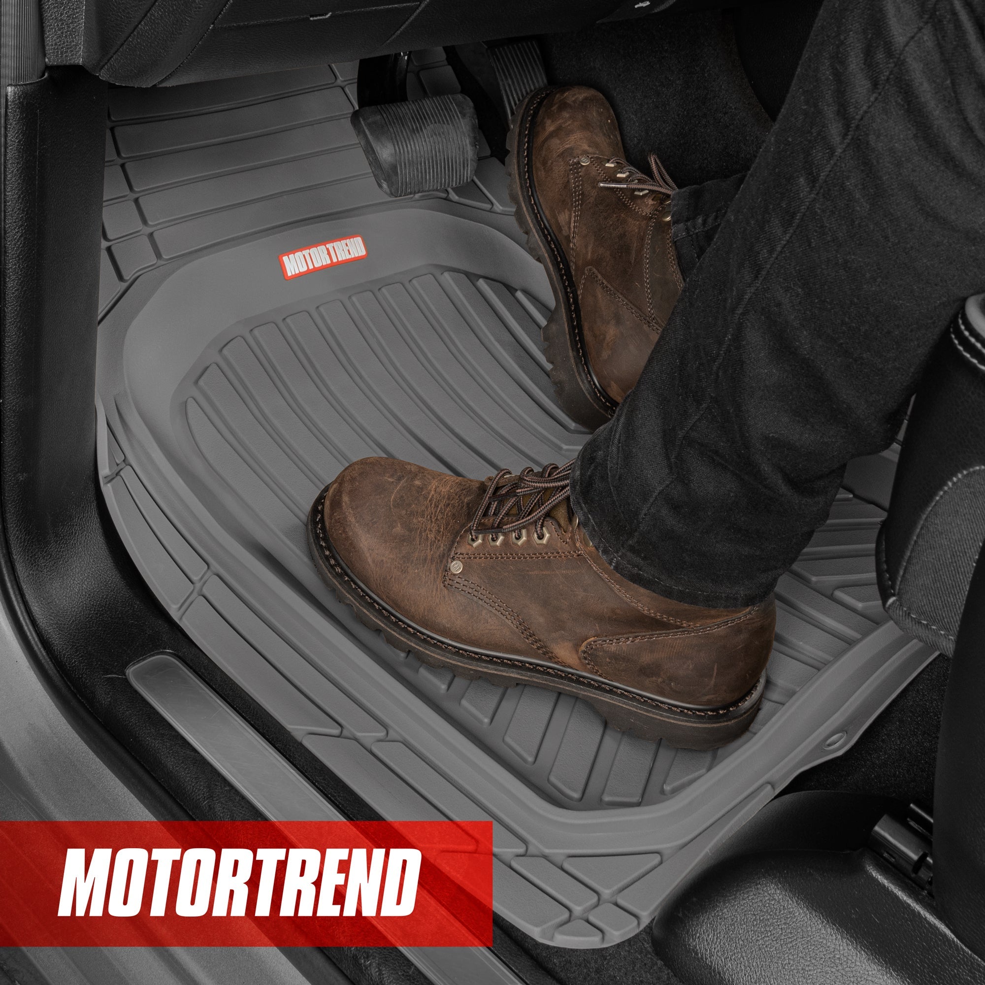 MotorTrend 3-Piece FlexTough Plus Deep Dish Line Grooves Front Floor Mats and Rear Floor Mat - Heavy Duty, All Weather, Trim to Fit