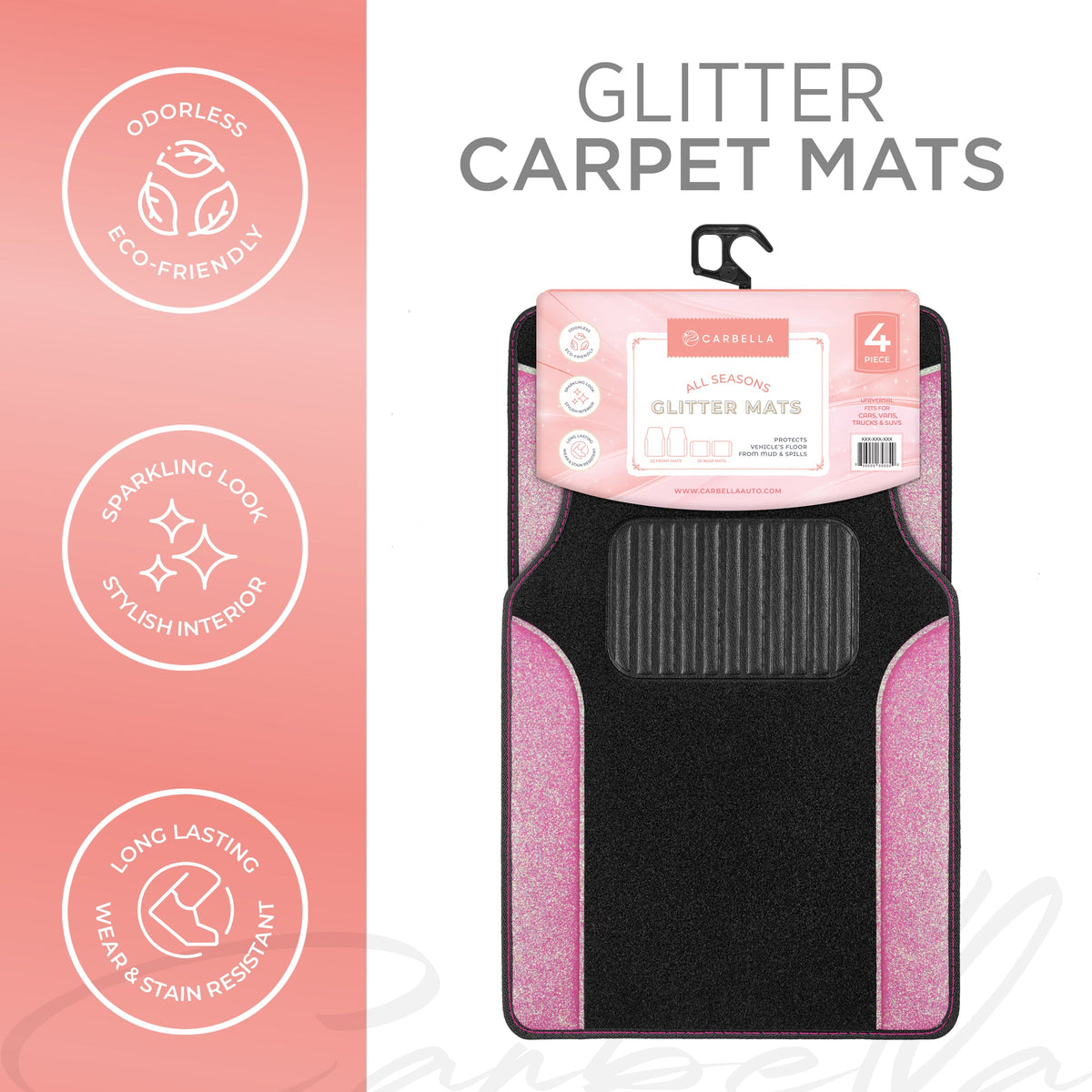 Carbella 4-Piece Sparkle Glitter Front Floor Mats and Rear Floor Mats