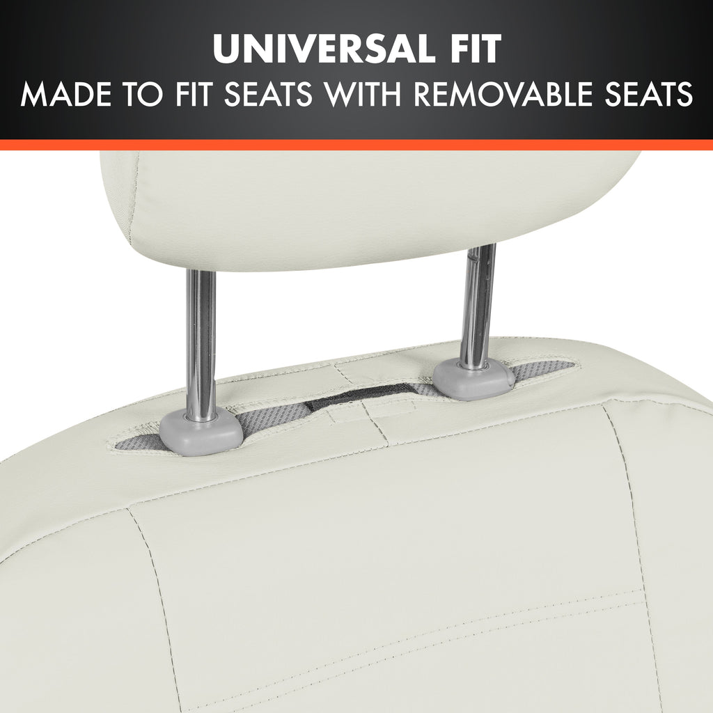 BDK 9-Piece White Leather Car Seat Cover Full Set, Front Seat Cover and Rear Bench Seat Cover, Universal Fit Car Seat Covers for Cars Trucks SUVs Vans, Complete Full Coverage Protection For Vehicles