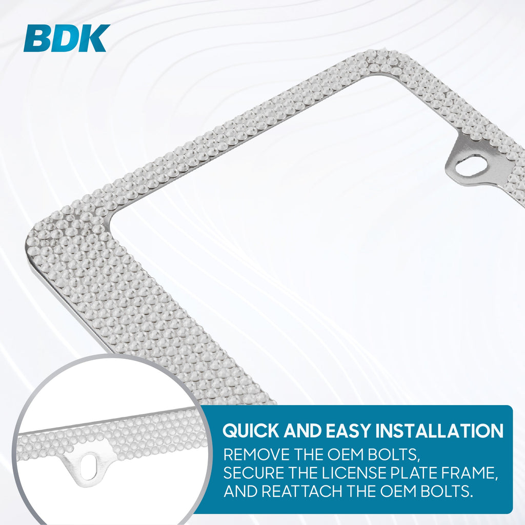 BDK Heavy Duty Rust-Proof Stainless-Steel Metal Plated License Plate Frame Universal Size for Car Truck SUV
