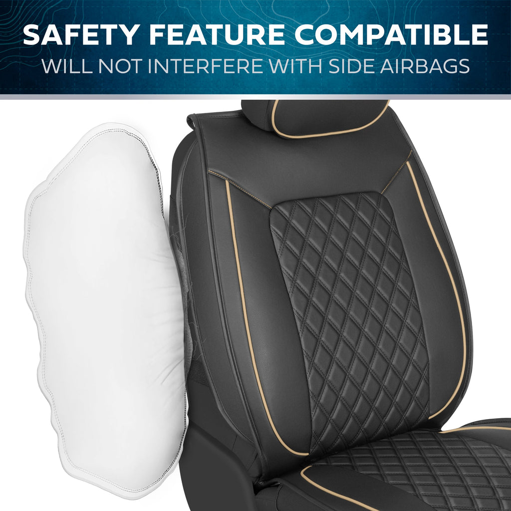 MotorBox 2-Pack Prestige Edition Premium Faux Leather Diamond Stitched Cushion Front Seat Covers