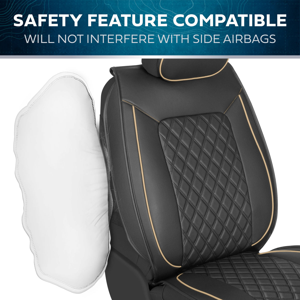MotorBox 2-Pack Prestige Edition Premium Faux Leather Diamond Stitched Cushion Front Seat Covers