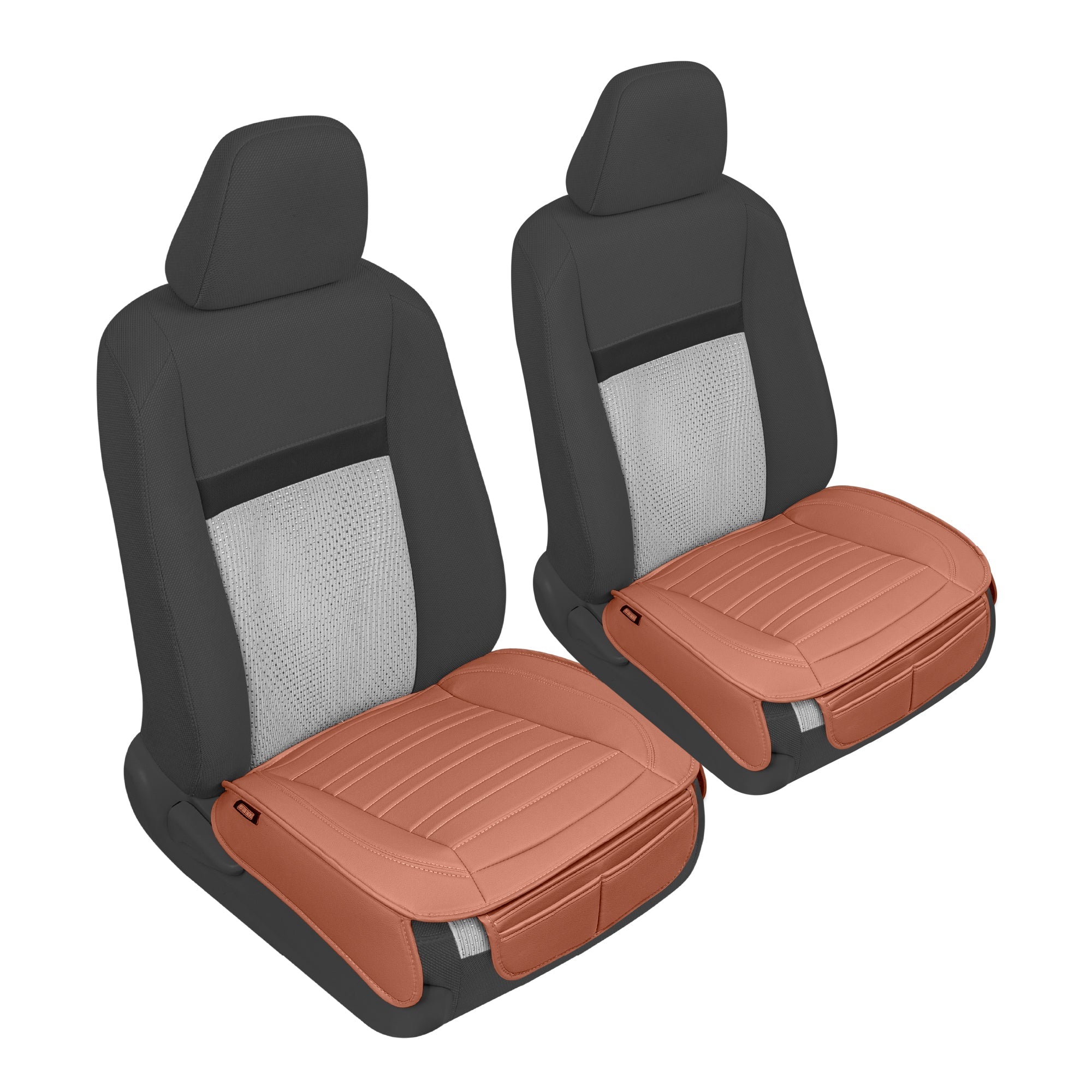 Motor Trend Faux Leather Front Seat Cover for Cars - Set of 2 Brown Front Car Seat Covers for SUV & Truck with Storage Pockets - Automotive Car Seats Cover Protector - For Bottom Cushion Coverage Only