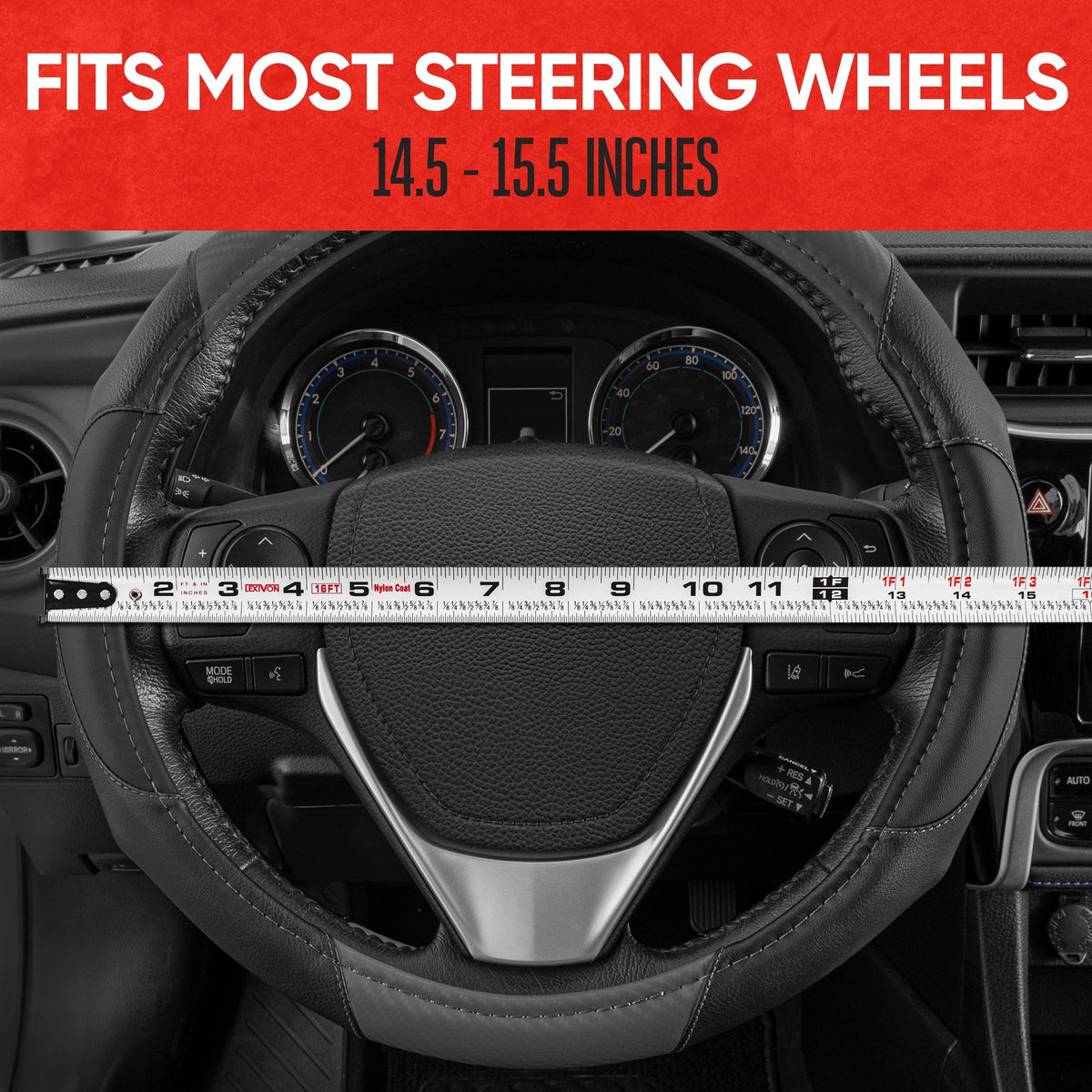 MotorTrend GripDrive Carbon Fiber Weave Ergonomic Grip Steering Wheel Cover (Fits 14.5" - 15.5")