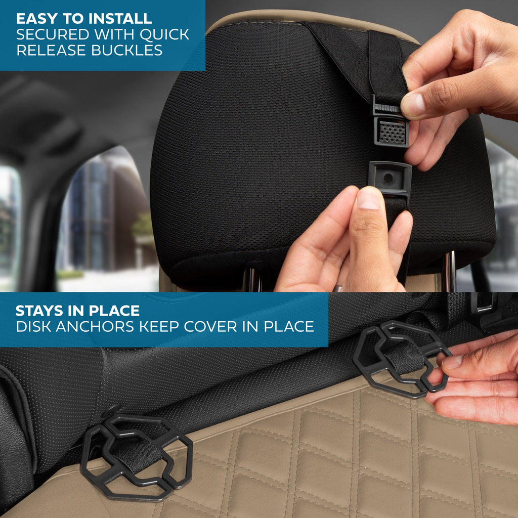 MotorBox Premium Napa Leather Rear Seat Cover - Semi Universal Fit for Most Cars, Truck & SUV - Beige Back Seat Protector - Anti-Slip, Durable Bench Cover - Easy Install, Luxury Car Interior Upgrade