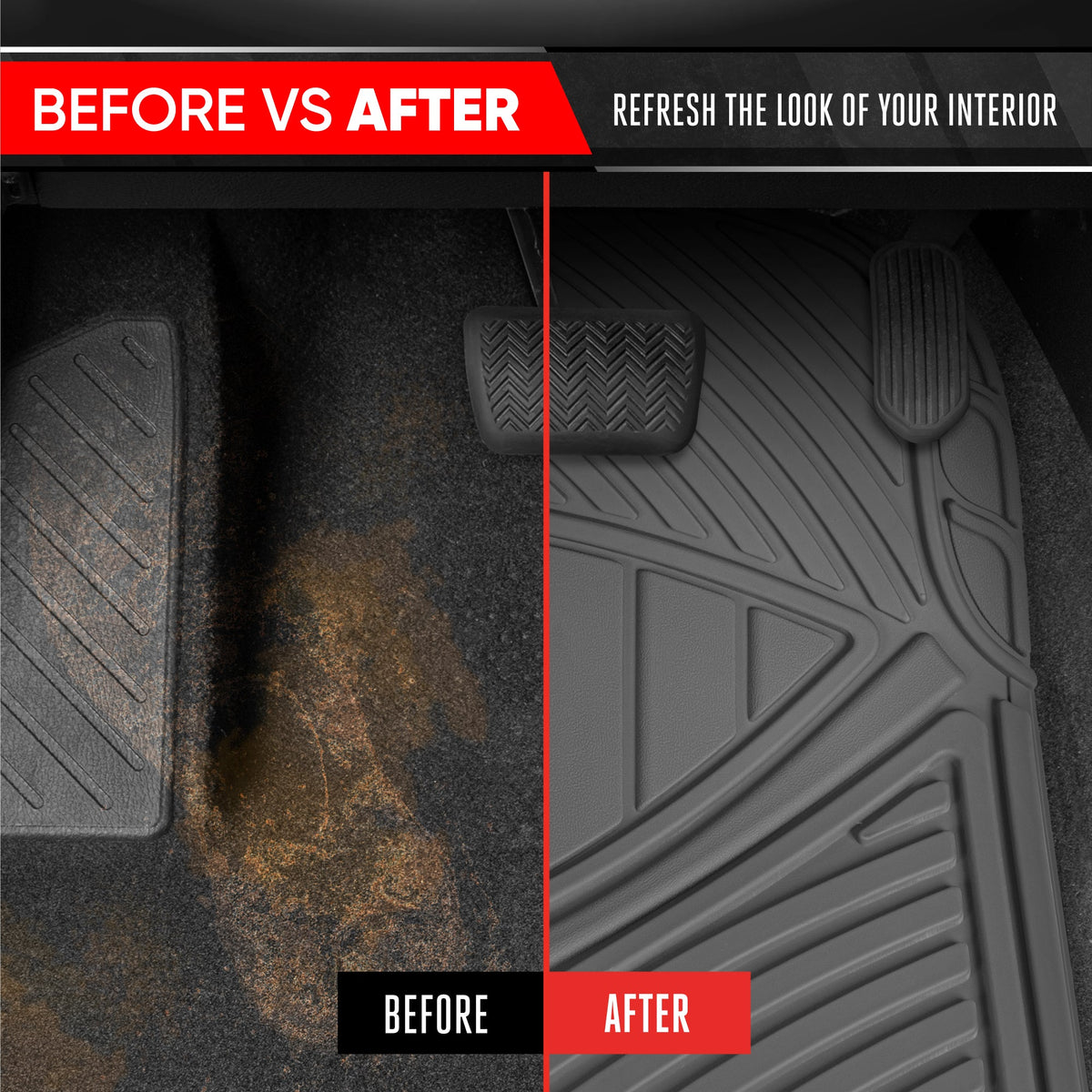 MotorTrend 4-Piece FlexTough Performance Deep Channel Front Floor Mats, Rear Floor Mat, and Trunk/Cargo Mat - Heavy Duty, All Weather, Trim to Fit