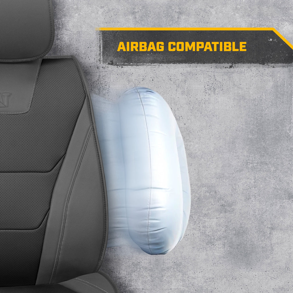 CAT 2-Pack Edge Deluxe Premium Two-Tone Faux Leather Front Seat Covers - Reverse Charcoal