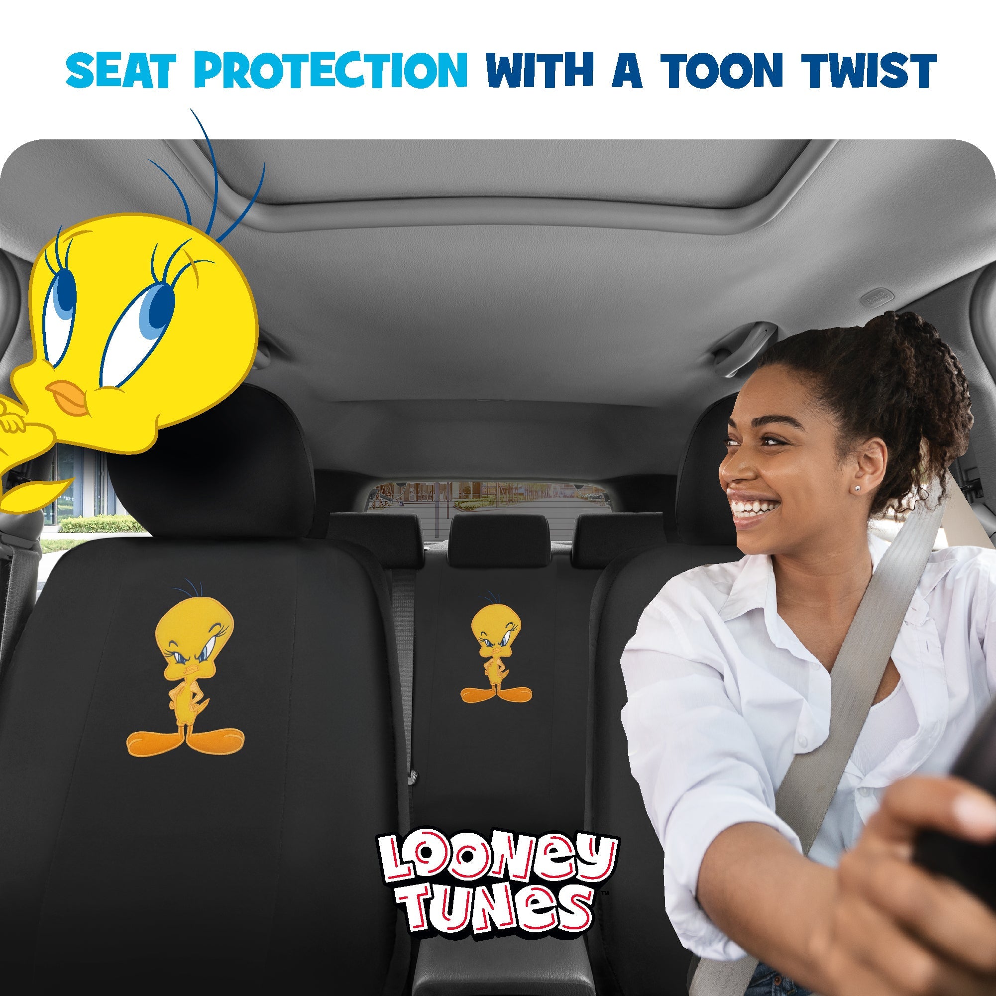 Warner Bros Looney Tunes 9-Piece Tweety Bird Front Seat Covers and Rear Seat Covers