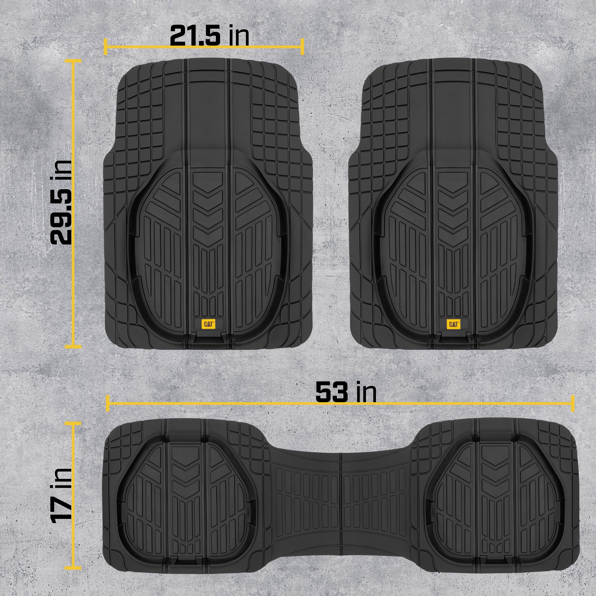 CAT 3-Piece Deep Dish Reservoir Front Floor Mats and Rear Floor Mats - Heavy Duty, All Weather, Trim to Fit
