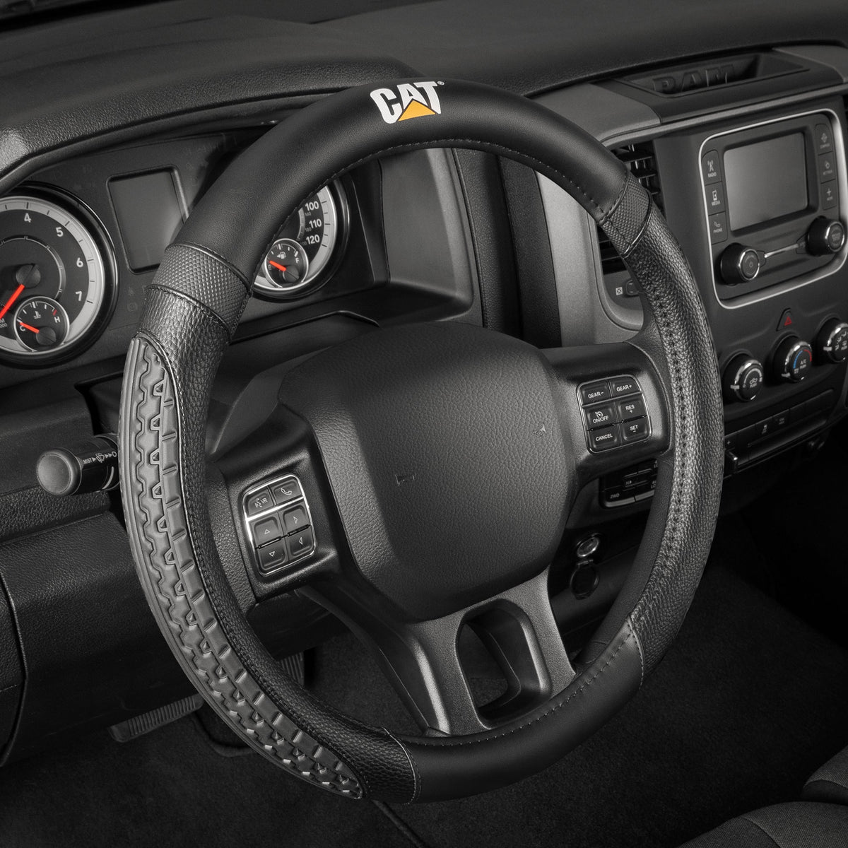 CAT DuraGrip Steering Wheel Cover with Traction Grips for RVs, Semi-Trucks, Trucks, and Big Rigs XL (Fits 15.5" - 16") - Black