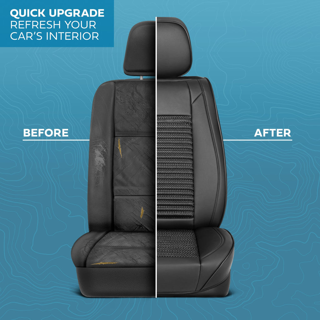 MotorBox Elite Edition Faux Leather & All Weather Wicker Seat Covers for Cars, Trucks, & SUV - 2 Black Car Seat Covers for Front Seats - Universal Fit Car Accessories Automotive Interior Protector