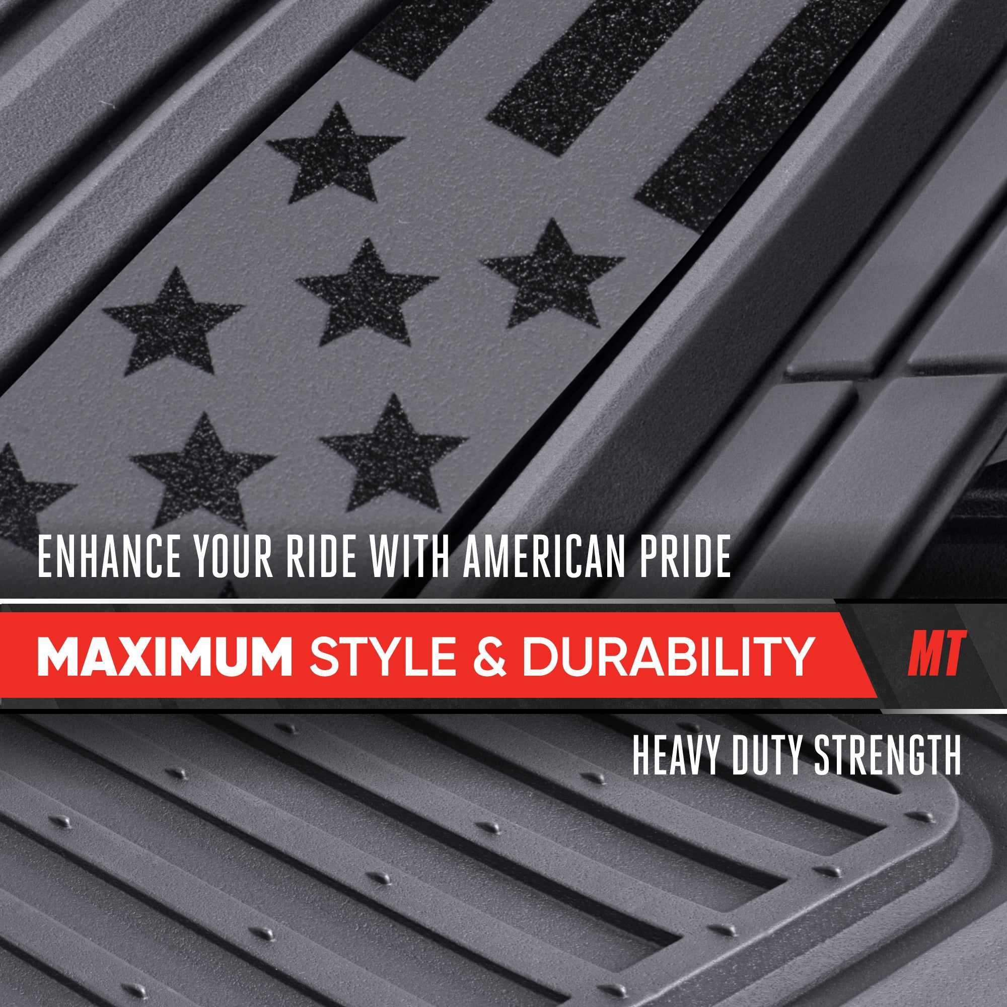 Clone from Motor Trend Flag Car Floor Mats Full Set - Durable Gray Rubber Floor Mats for Cars with Two Tone Accent, All Weather Interior Protection for Front and Rear with Non-Slip Backing, Gray - Flag Gray