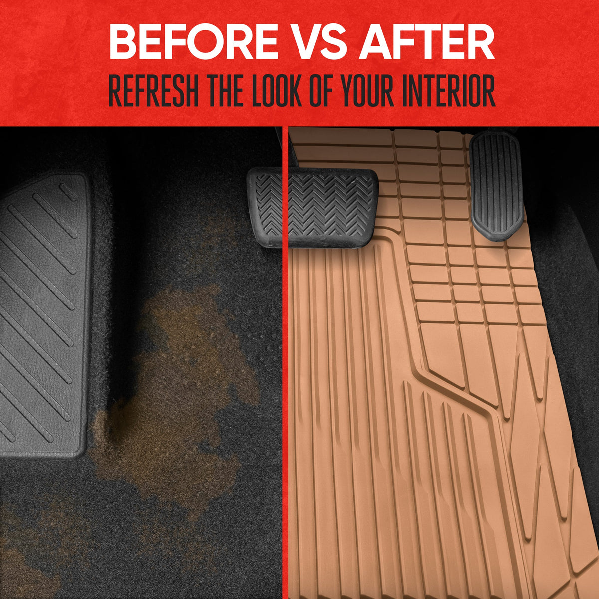 MotorTrend 3-Piece Raised Ridge Multi-Channel Front Floor Mats and Rear Floor Mat - Heavy Duty, All Weather, Trim to Fit