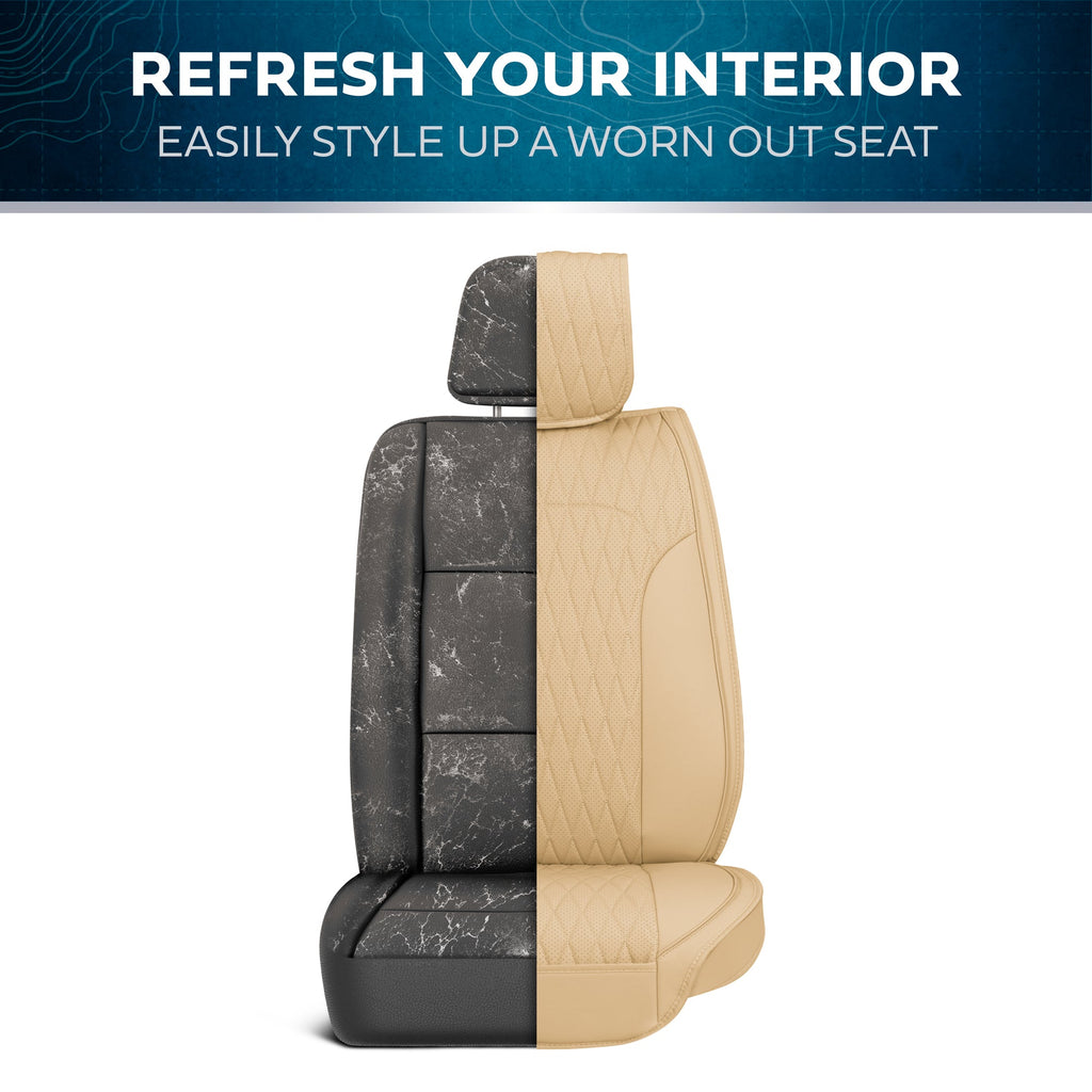 Car Seat Covers - DiamondLux Edition Premium Faux Leather Seat Protectors - Double Cross Stitched Cushioned Automotive Accessories for Trucks, SUVs, Cars - Front Seat Set