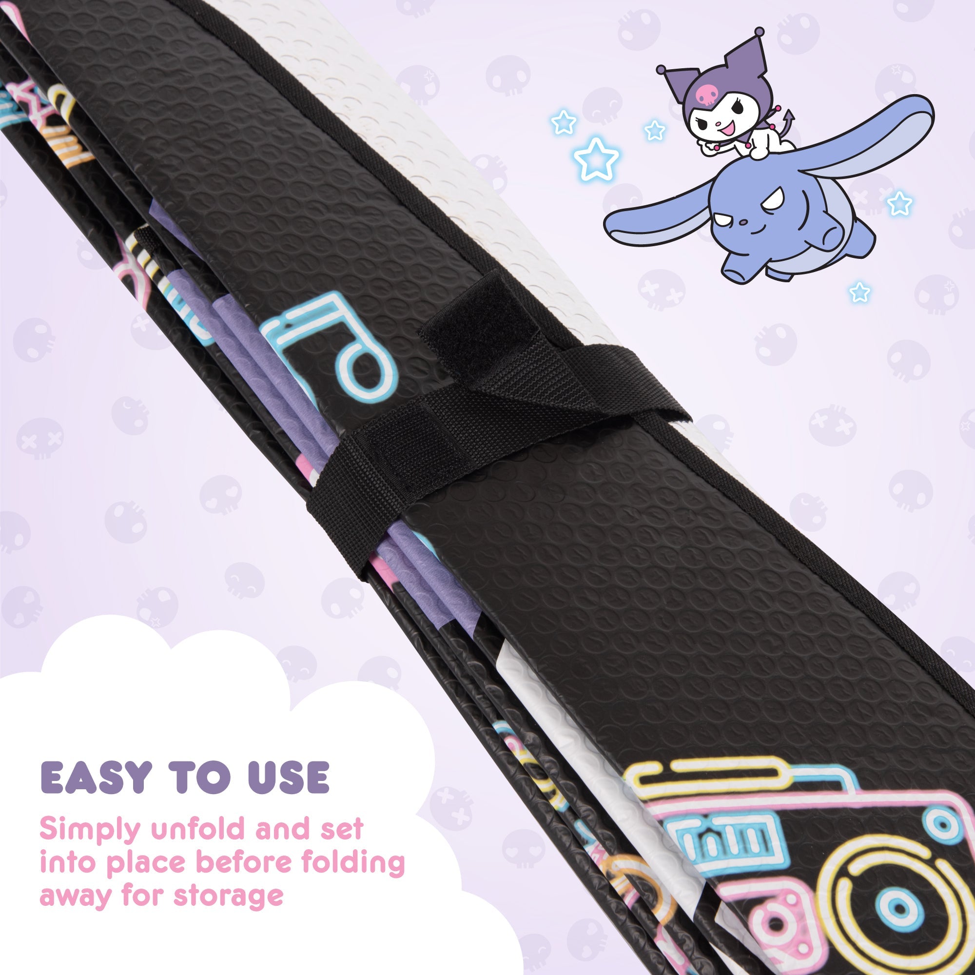 Carbella Sanrio Kuromi Neon Party Front Windshield Sunshade (58" x 28")