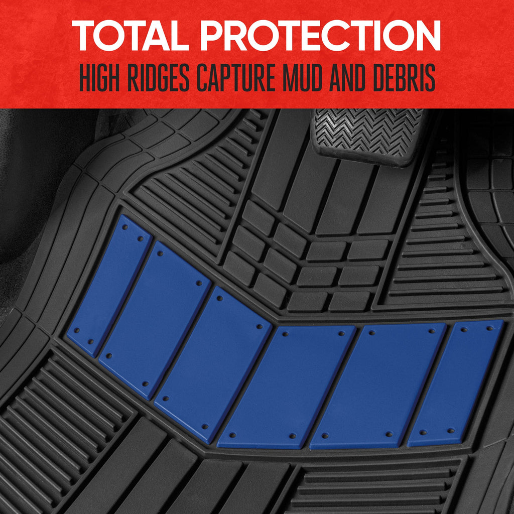 MotorTrend 4-Piece DualFlex Deep Drainage Channels Front Floor Mats and Rear Front Floor Mats - Heavy Duty, All Weather, Trim to Fit