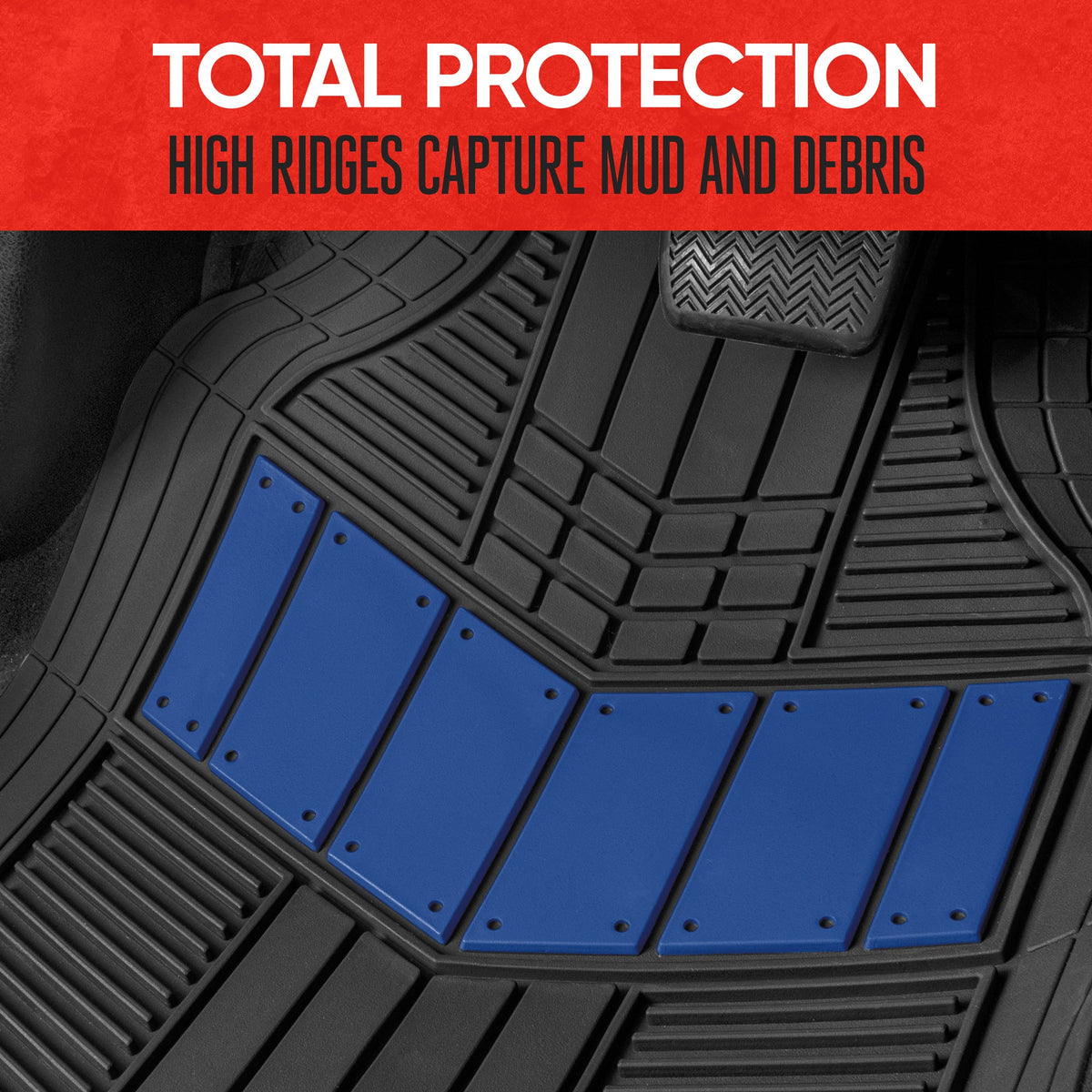 MotorTrend 4-Piece DualFlex Deep Drainage Channels Front Floor Mats and Rear Front Floor Mats - Heavy Duty, All Weather, Trim to Fit