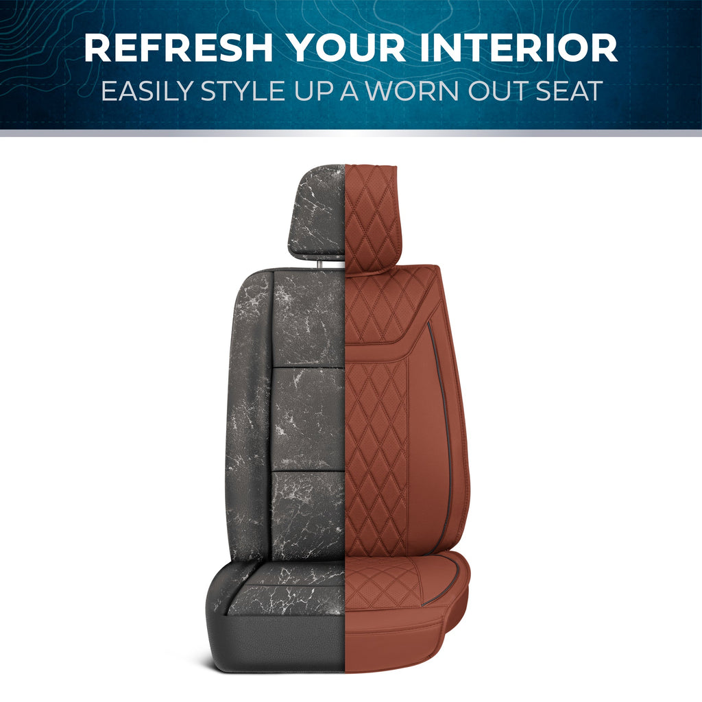 MotorBox 11-Piece Ranch Edition Premium Faux Leather Diamond Stitched Cushion Front Seat Covers and Rear Seat Covers