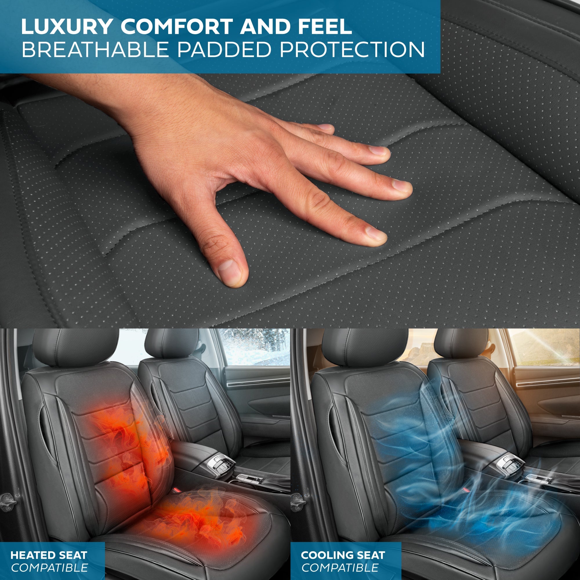 MotorBox Elite Edition Faux Leather Seat Covers for Cars, Trucks, & SUV - 2 Gray Car Seat Covers for Front Seats - Universal Fit Car Accessories Automotive Interior Cover Protector for Most Vehicles