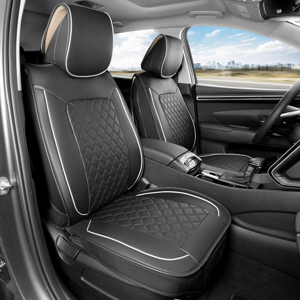 MotorBox 2-Pack Prestige Edition Premium Faux Leather Diamond Stitched Cushion Front Seat Covers