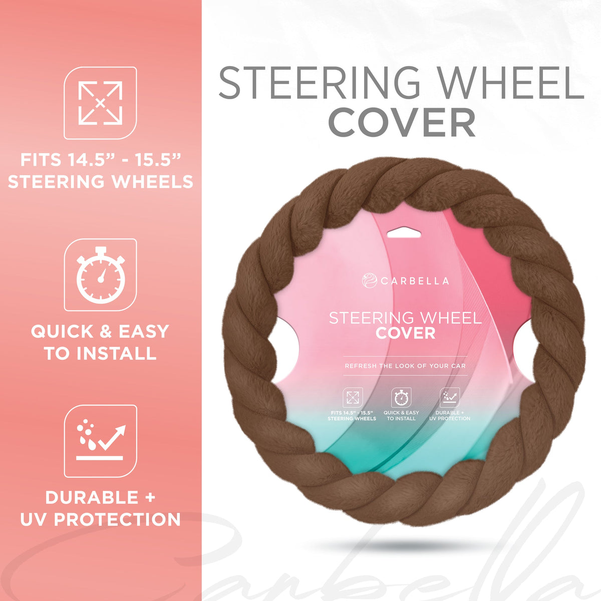Carbella Twisted Plush Fur Steering Wheel Cover (Fits 14.5" - 15.5")