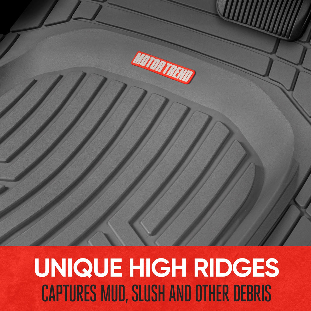 MotorTrend 3-Piece FlexTough Plus Deep Dish Line Grooves Front Floor Mats and Rear Floor Mat - Heavy Duty, All Weather, Trim to Fit