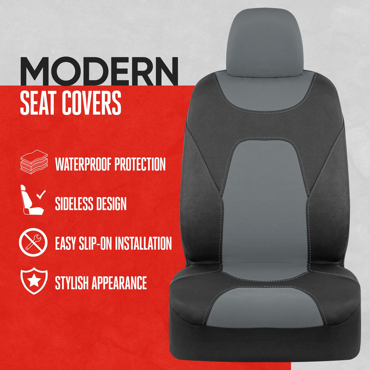 MotorTrend 2-Pack AquaShield Water-Proof Two-Tone Neoprene Front Seat Covers