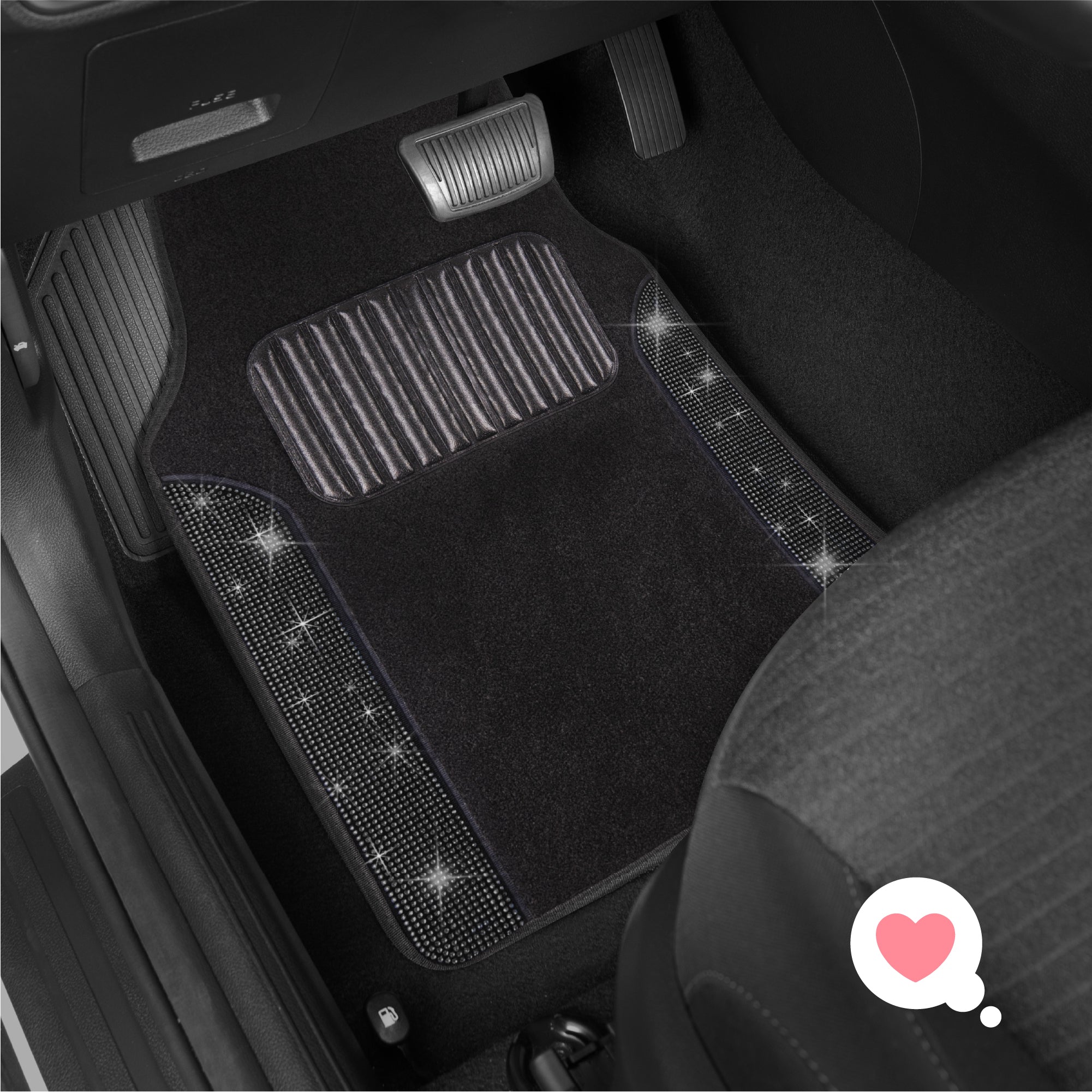 Carbella 4-Piece Black Diamond Crystals Front  Floor Mats and Rear Floor Mats