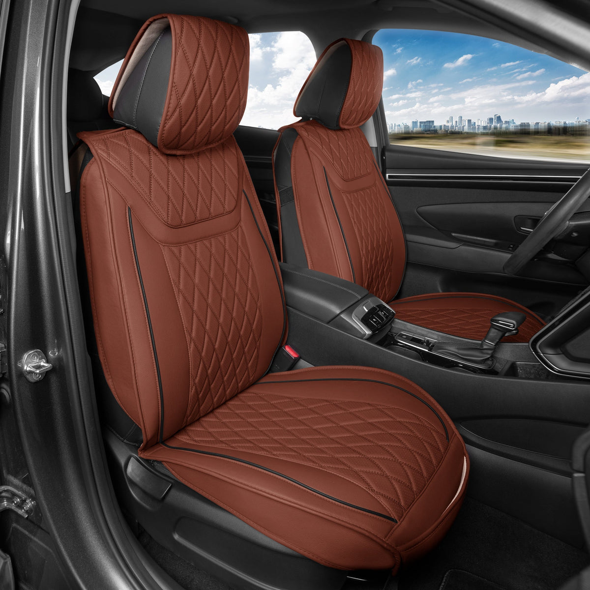 MotorBox 11-Piece Ranch Edition Premium Faux Leather Diamond Stitched Cushion Front Seat Covers and Rear Seat Covers