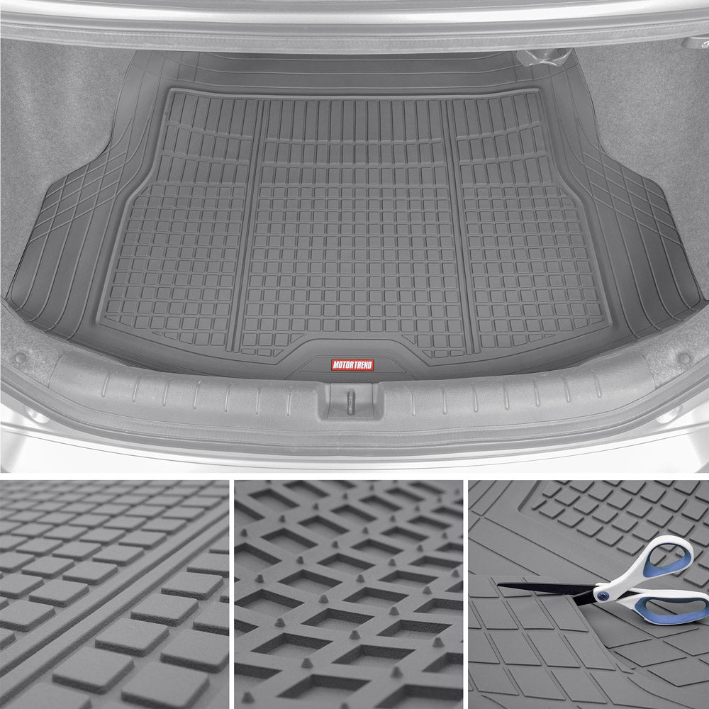MotorTrend FlexTough Square Groove Trunk/Cargo Liner Mat - Heavy Duty, All Weather, Trim to Fit (54" x 37")