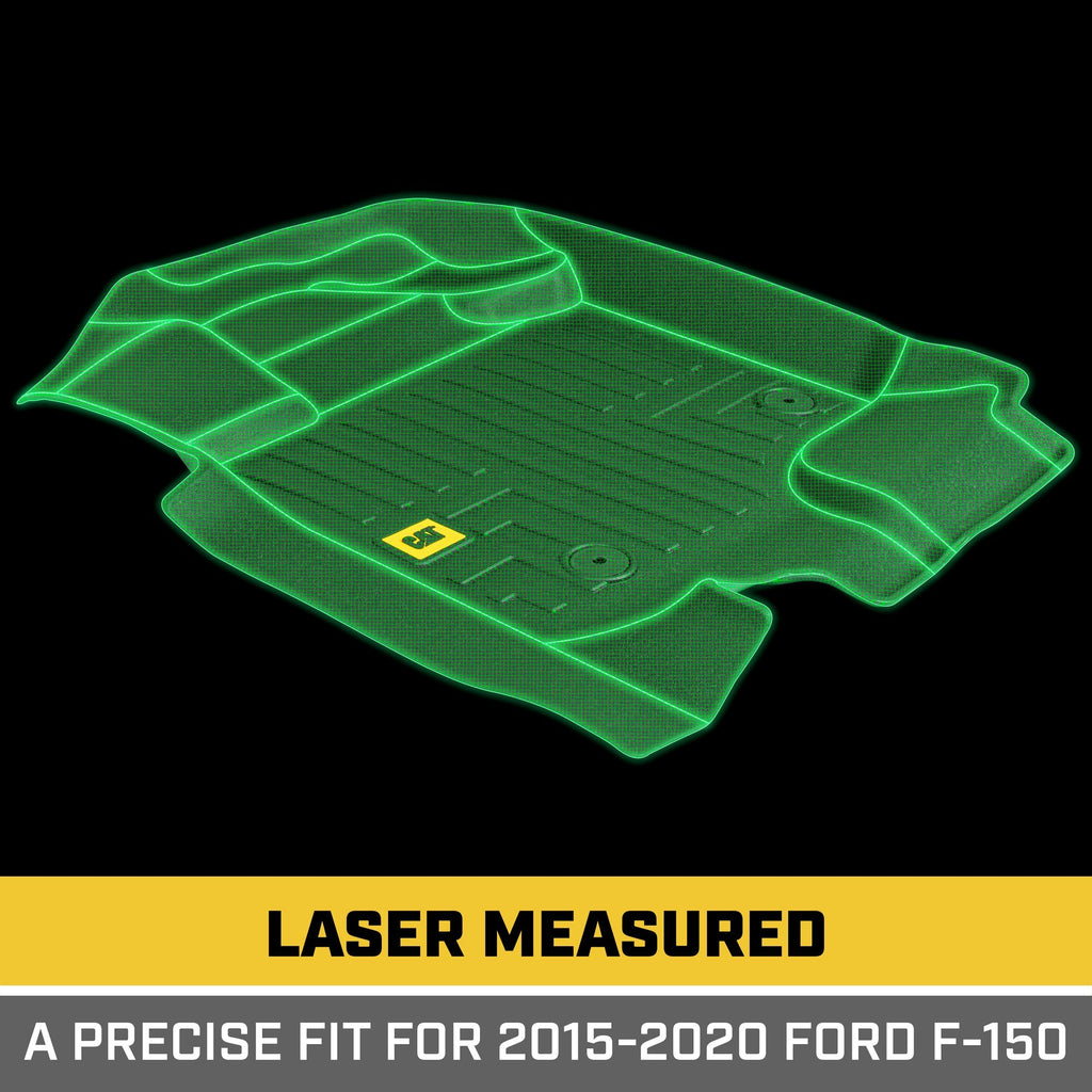 CAT 3-Piece Contour Custom Fit Front Floor Liners and Rear Trunk/Cargo Liner for Ford F-150 SuperCrew Cab (2015 - 2022)
