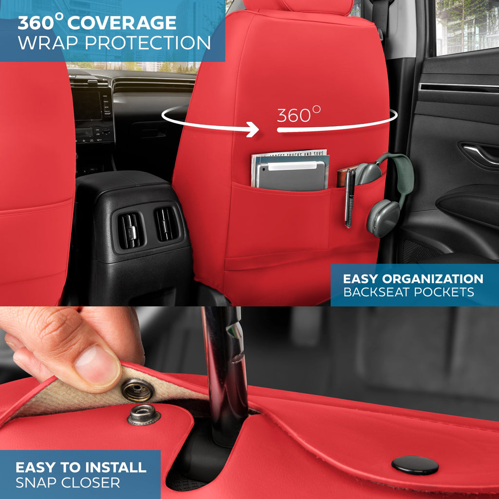 MotorBox Elite Edition Faux Leather Seat Covers for Cars, Trucks, & SUV - 2 Red Car Seat Covers for Front Seats - Universal Fit Car Accessories Automotive Interior Cover Protector for Most Vehicles