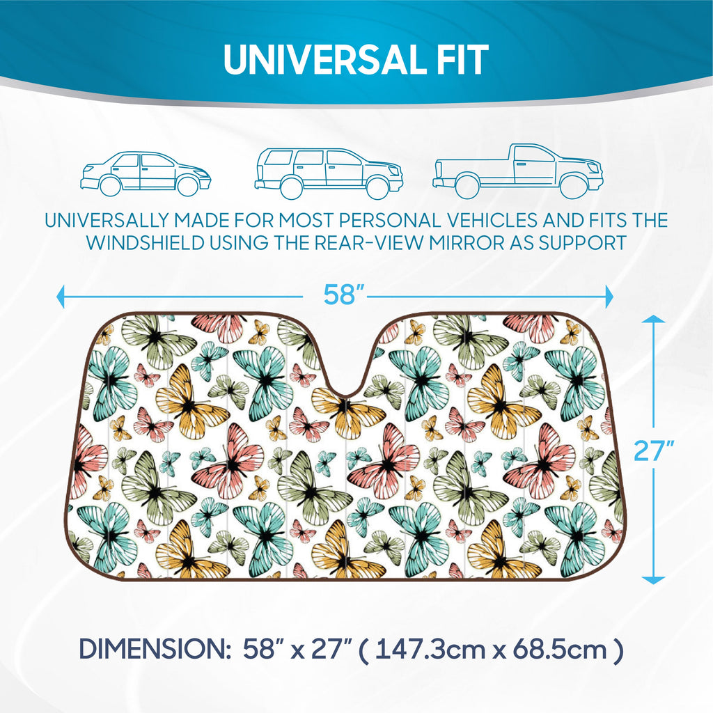 BDK Colorful Butterflies Front Windshield Sunshade (58" x 27")
