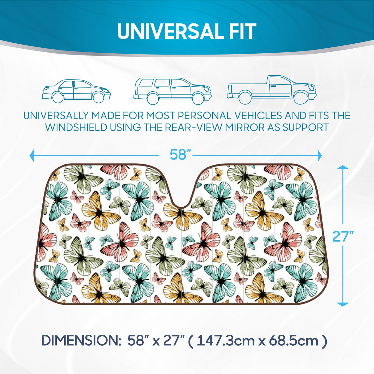 BDK Colorful Butterflies Front Windshield Sunshade (58" x 27")