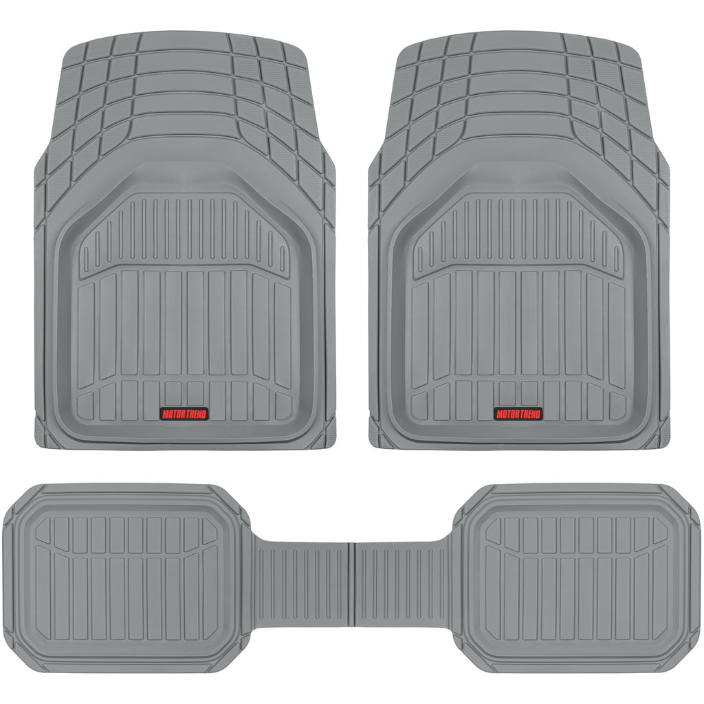 MotorTrend 3-Piece FlexTough Defender Front Floor Mats and Rear Floor Mat - Heavy Duty, All Weather, Trim to Fit