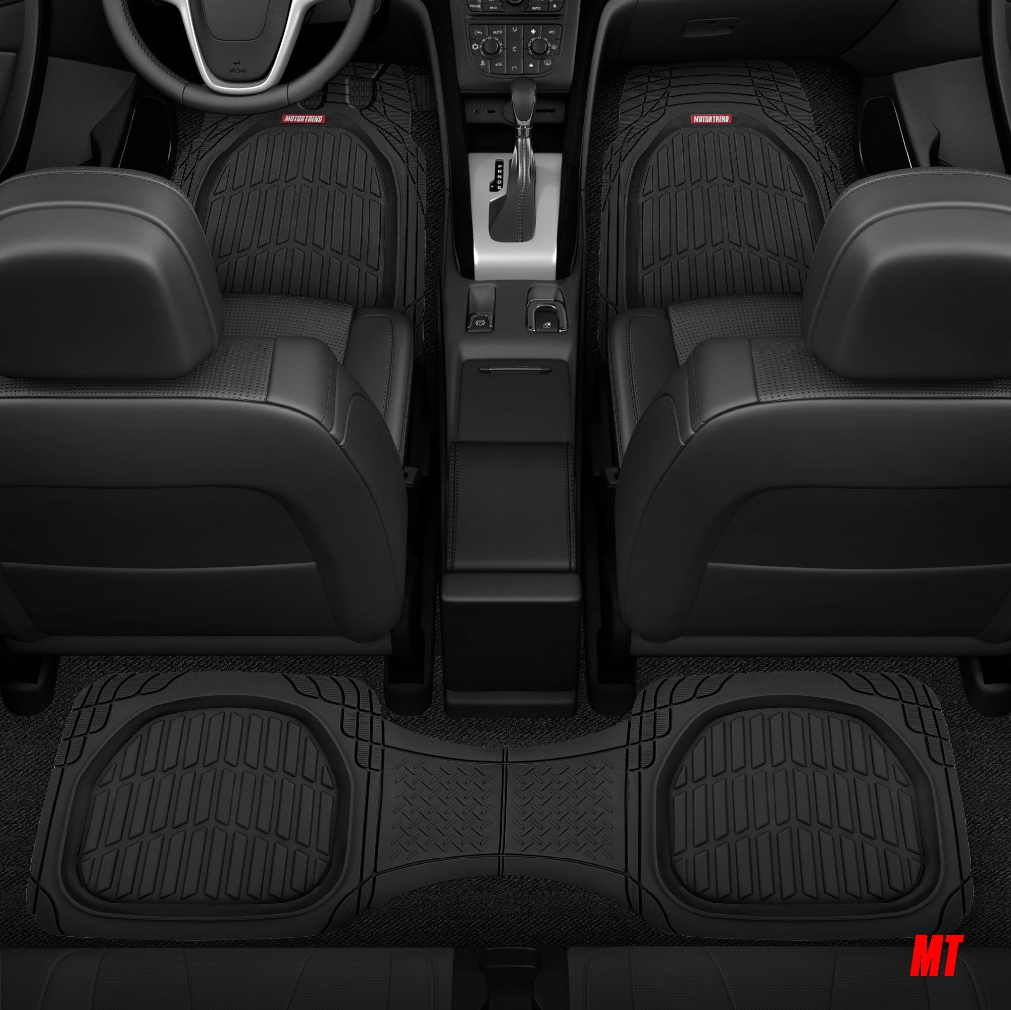 MotorTrend 4-Piece 3-Rows FlexTough Deep Dish Front Floor Mats, Middle Floor Mats, and Rear Floor Mat