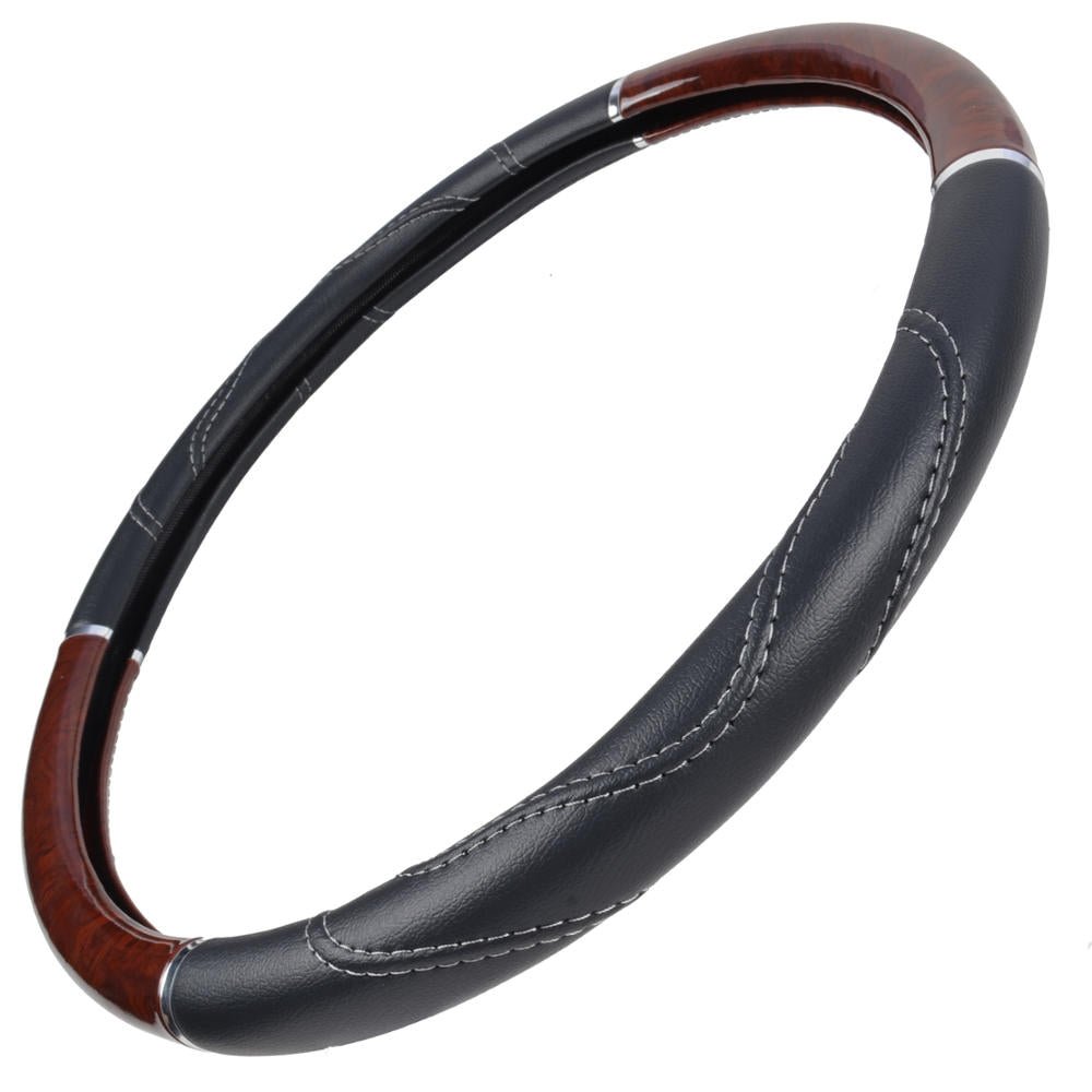 MotorTrend Wood Grain Soft Leather Grip Steering Wheel for Big Rigs, Trailers, Trucks (Fits 18")
