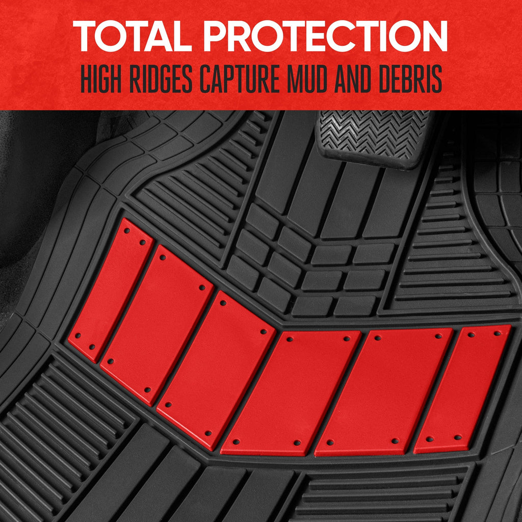 MotorTrend 4-Piece DualFlex Deep Drainage Channels Front Floor Mats and Rear Front Floor Mats - Heavy Duty, All Weather, Trim to Fit