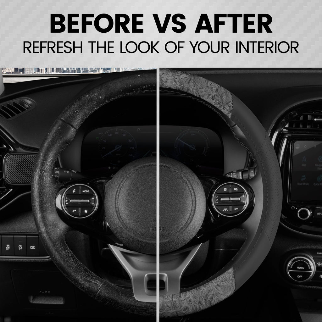 BDK Burlwood Pattern and Leatherette Sport Grip Steering Wheel Cover (Fits 14.5" - 15.5")