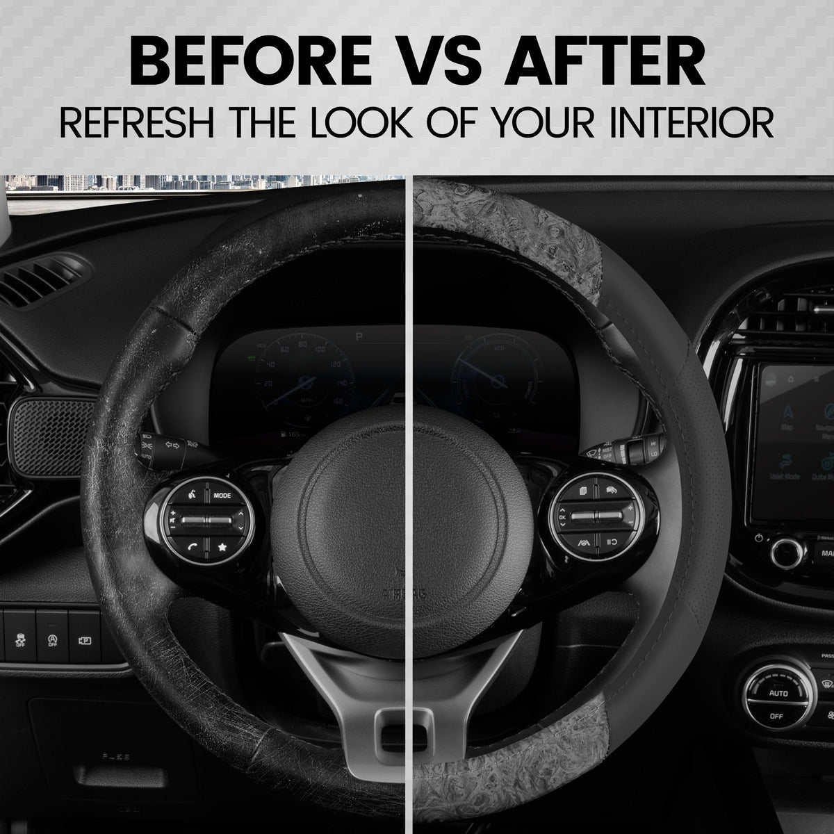 BDK Burlwood Pattern and Leatherette Sport Grip Steering Wheel Cover (Fits 14.5" - 15.5")