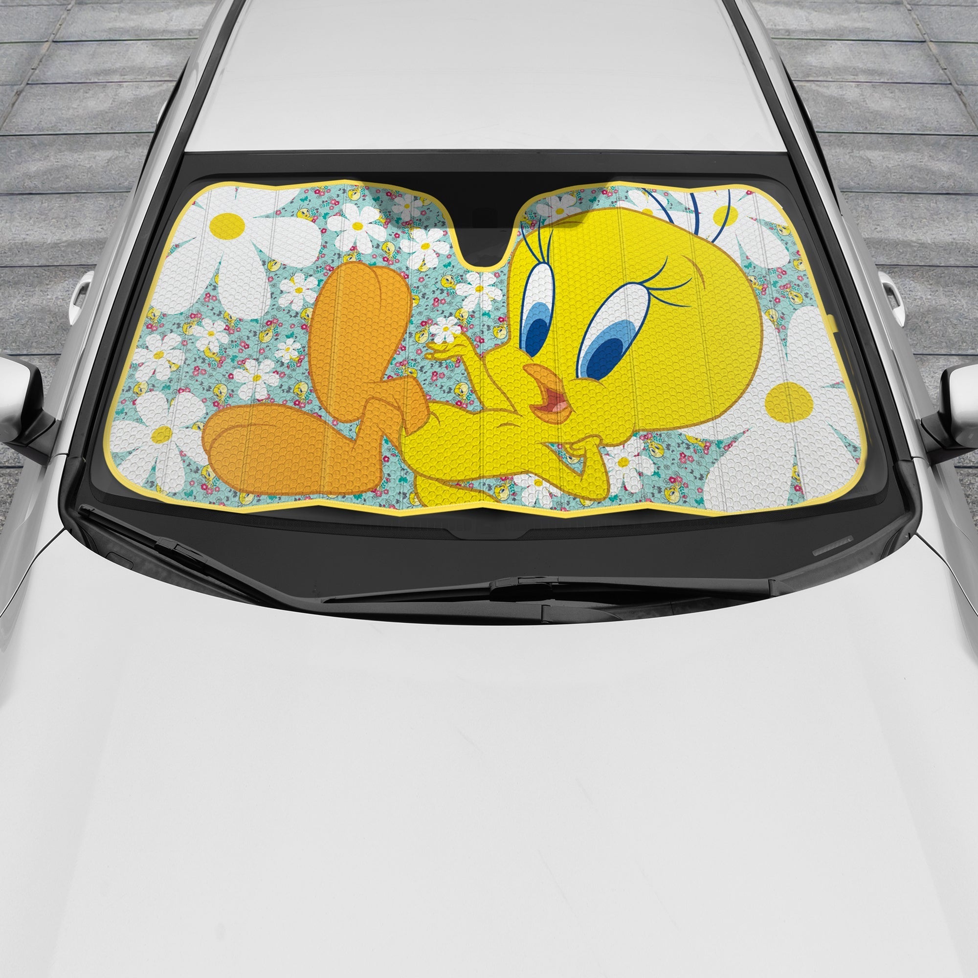Warner Bros Looney Tunes Tweety Bird with Flowers Front Windshield Sunshade (58" x 27")