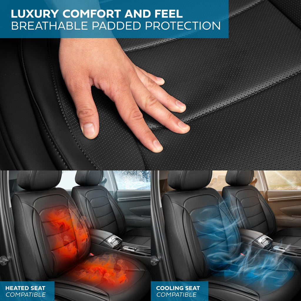 MotorBox Elite Edition Faux Leather Seat Covers for Cars, Trucks, & SUV - 2 Black Car Seat Covers for Front Seats - Universal Fit Car Accessories Automotive Interior Cover Protector for Most Vehicles