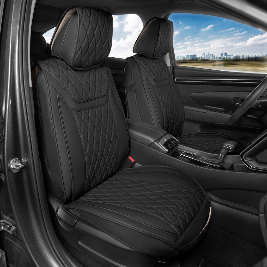MotorBox 11-Piece Ranch Edition Premium Faux Leather Diamond Stitched Cushion Front Seat Covers and Rear Seat Covers